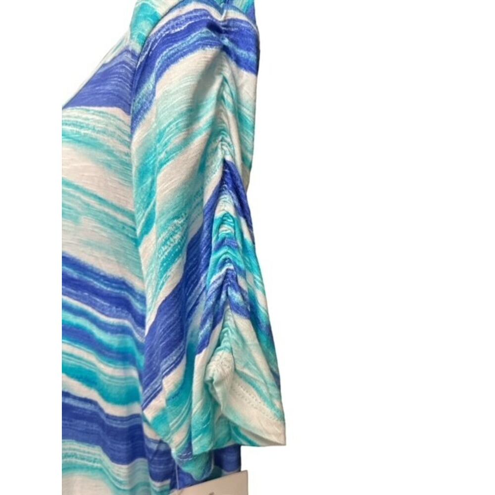 Onque Casual XL Top Charming Blue Striped Ruffles Comfy Soft Fabric Fancy Ruche - Picture 4 of 6